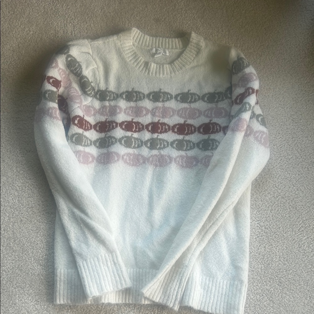 Maurices White and Gray Knitted Sweater with Ribbed Cuffs